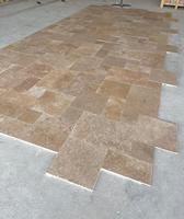 Carrelage en pierre naturelle de luxe, travertin brun rustique turc moderne, finition mate, 1,2 cm, motif français, pour appartement, villa, extérieur
