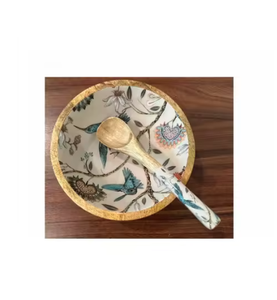 Hot Selling <b>Wood</b> <b>Salad</b> <b>Bowls</b> Multi Colored Wooden Enamel Premium Printed Round Serving <b>Bowls</b> At Wholesale Price - Product Image 4