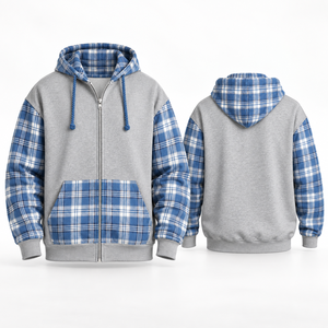 Sweat à capuche streetwear surdimensionné en polaire épaisse à carreaux et patchwork pour homme, personnalisable avec logo OEM - Product Image 2