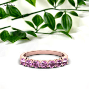 Productos de Tendencia 2026, Anillo de Media Eternidad con Zafiro Rosa Natural de Corte Redondo de 3 mm, con Oro Sólido de 14k, Joyería al por Mayor - Product Image 1