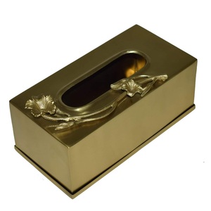Acero inoxidable de lujo con Rama de flor de latón Caja de pañuelos chapada en oro Hoteles y cafés Caja de pañuelos de metal más vendida con descuento - Product Image 1