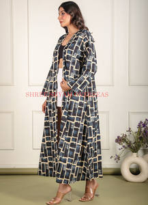 <b>Silk</b> Printed Long Front Open Long Dress for Women V Neck, Long Sleeve Printed Women Summer & Resort Wear Printed <b>Kimono</b> Dress - Product Image 2