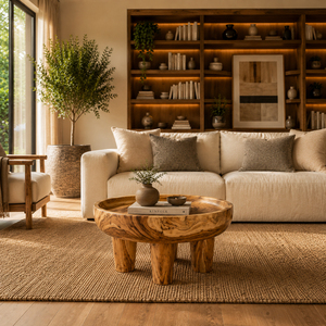 Curved Edge Organic <b>Solid</b> Suar <b>Wood</b> Coffee Table Natural Finish Modern Premium Thick Living Room Home Furniture - Product Image 4