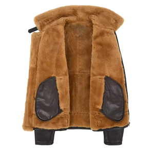 Veste d'hiver Sherpa surdimensionnée doublée cuir fausse fourrure grande taille chaude veste pull up en cuir de vachette - Product Image 3