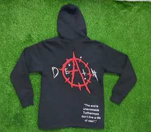 เสื้อมีฮู้ดทรงแบ็กกี้ไม่มีเชือกผ้าฝรั่งเศสผ้า100% พัฟผ้าฝ้ายพิมพ์ลายโอเวอร์ไซส์เสื้อครอปไซส์ผู้ชาย - Product Image 2