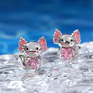 Boucles d'oreilles en argent sterling émaillé Jeulia Hug Me Super Cutie Mexican Axolotl, cadeau - Product Image 4