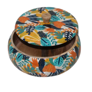 Tradebyd-Cazuela decorativa de madera con tapa de vidrio, caja redonda Chapati para almacenamiento en la cocina y uso en la Mesa - Product Image 1