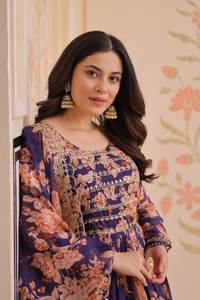 Robe de soirée élégante en soie pour femmes, robe de mariée longue, broderie imprimée numérique, bordure en dentelle, style indien pakistanais - Product Image 5