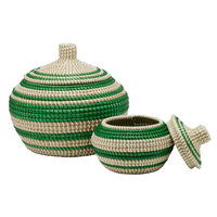 Ensemble de 2 boîtes en herbe de mer avec couvercle, boîte de rangement artisanale, écologique, naturelle, décoration intérieure et extérieure, vente en gros du Vietnam