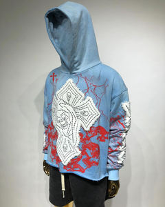 Sweat à capuche personnalisé et surdimensionné pour hommes, délavé à l'acide, Streetwear, sweat-shirt vintage avec techniques brodées pour la saison de printemps - Product Image 4