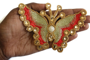 Dernière forme de perle Centre vêtements accessoires rouge or Zari Design brodé papillon Applique Patch tissu artisanal - Product Image 2