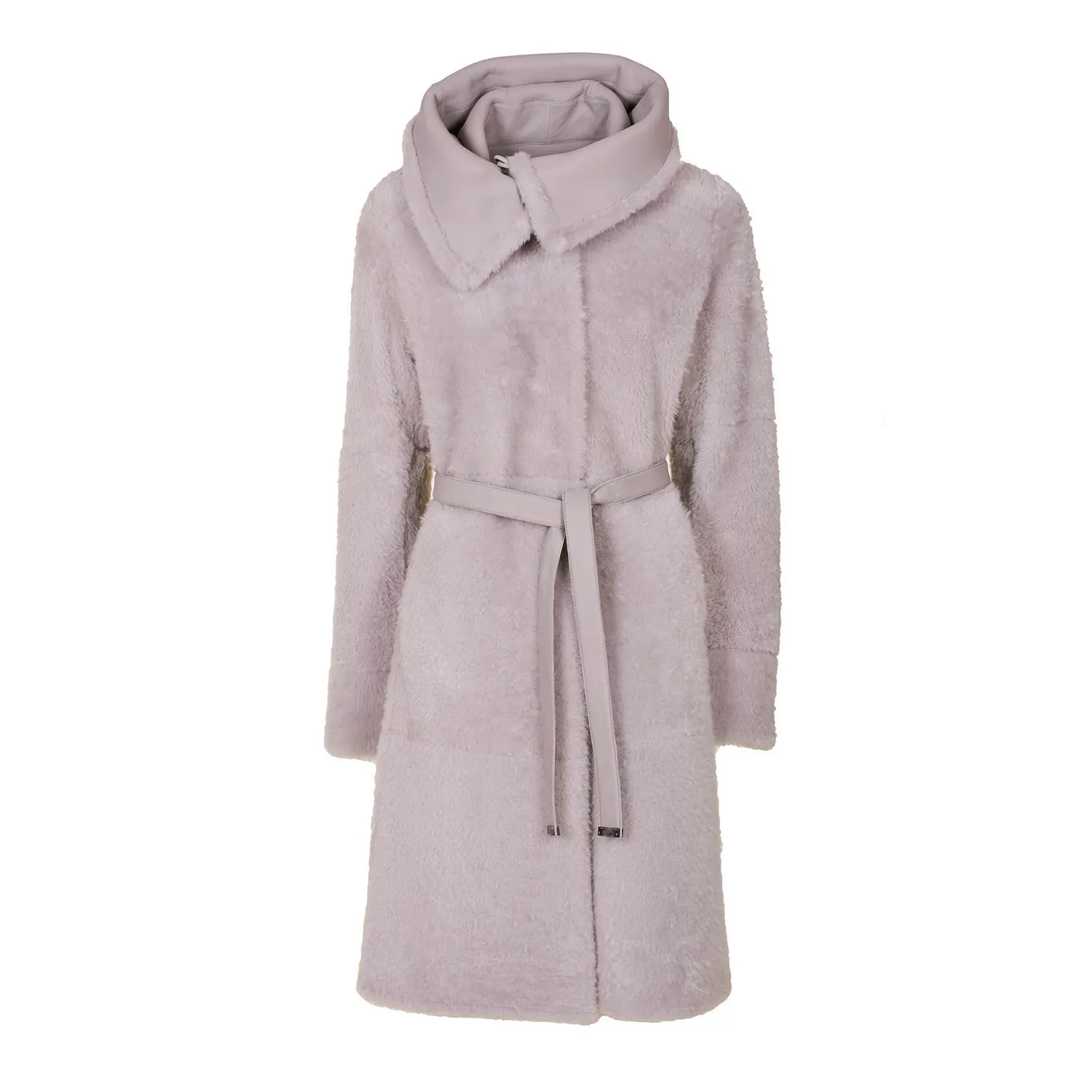 Best Italian Quality Handmade Warm Shearling Coat Reversible Coat With Hood And Belt For Women