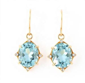 Pendientes de Topacio Azul de 10*14 mm con Circonita Cúbica para Mujer, Plata de Ley 925, Chapado en Oro de 18K, Joyería de Piedras Preciosas Colgantes, Regalo - Product Image 6