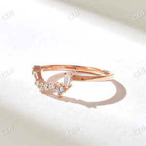 Bague de mariage incurvée en or 14k pour femme, Design Unique, Baguette ronde en diamant courbe en forme de Contour, bague de nidification, bijoux empilables - Product Image 6