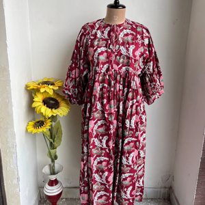 Robe en pur coton indien bloc imprimé coloré été terreux élégant confortable vêtements de jour tenue de plage Boho Maxi robe cadeau pour elle - Product Image 1