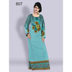 Vestido Kaftan de Algodón 100% Personalizado para Mujer, Estilo Marroquí con Estampado Floral Digital, Largo Maxi, Transpirable, Tradicional para Adultos - Product Image 1