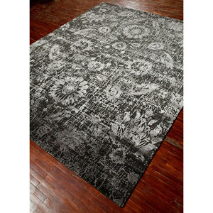 Kavi Grey Black Floral Rectangular Hand Knotted Wool Bamboo Silk Rug Chaos Theory Collection-Living Room <b>Carpet</b> for Teens - Product Image 2