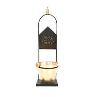 Jardinière de sol en aluminium thermolaqué Home Sweet Home 53 cm, support décoratif en forme de seau doré, rustique, pour plantes d'intérieur et d'extérieur