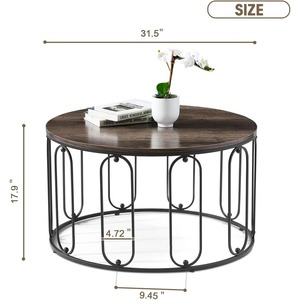 Mesa de Centro Moderna Ecológica de Hierro con Marco Negro Brillante y Tapa de Madera para Sala de Estar, M.R. Modelo de Artesanía - Product Image 5