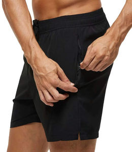Venta al por mayor de bañadores elásticos para hombre transpirables de secado rápido pantalones cortos de playa bolsillos con cremallera forro de malla personalizable logotipo frontal - Product Image 6