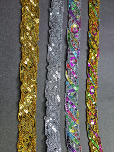 Dentelle en filet métallique en polyester/coton doux, broderie de séquence, strass, toucher lisse, vêtements de mariée, décoration de lehenga, export en vrac - Product Image 2