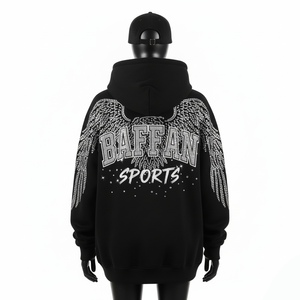 Sudadera con capucha de lujo con diamantes de imitación para mujer 320 GSM Heavy Fleece Cotton Black Sparkle Design Oversized Custom Logo Women Basics Hoodies - Product Image 2