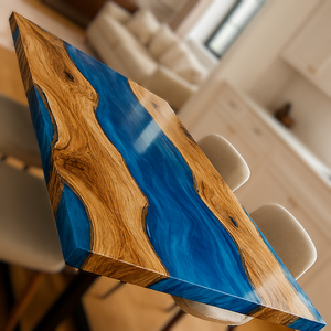 Mesa de Comedor de Lujo de Madera de Acacia, Mesa Rectangular Hecha a Mano con Resina Epoxi, Decoración para el Hogar, Hotel, Sala de Estar, Regalo de Condolencias para Diwali - Product Image 2