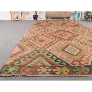Alfombra Turca Vintage de 5.2x10.4 pies, Alfombra Grande, Alfombra de Lana con Estampado Animal Rojo y Verde - Product Image 5
