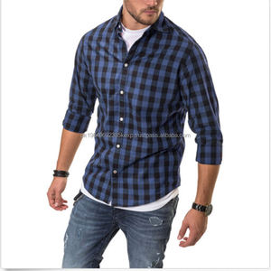 Venta al por mayor camiseta para hombre Herren Langarmhemd Freizeit Business Hemd Herren Kariert Streetwear Slim Fit Plain camiseta - Product Image 4