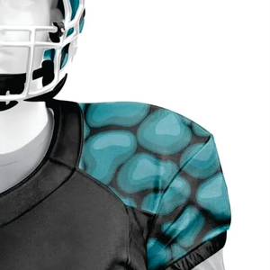 Personalizado 100% poliéster sublimado uniforme de fútbol americano transpirable negro verde azulado aparejos sarga equipo corto Jersey logotipo frontal - Product Image 4