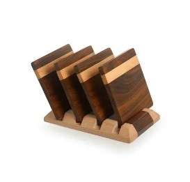 Living Room Decorative Indian Square Shape Wooden Coaster Set With <b>Stand</b> Coaster Wooden <b>Drink</b> Coasters for Coffee Rectangular - Product Image 4