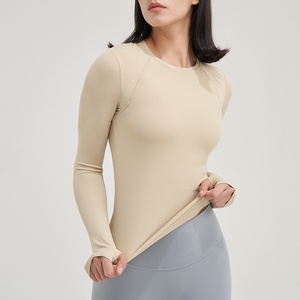 Camiseta de Yoga de manga larga personalizada para mujer, camisetas de cuello exfoliante de compresión antibacterianas transpirables de secado rápido - Product Image 2