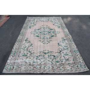 Alfombra turca Vintage 5,8 X 9.1ft Rosa Verde Patchwork Tejido plano Alfombra de lana para decoraciones de sala de estar - Product Image 1