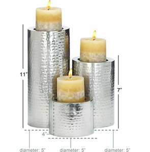Bougeoir pilier en métal martelé argenté en forme de cylindre pour table à manger décoration de maison et de mariage pilier de bougie - Product Image 6