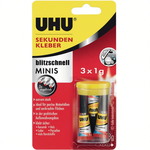 UHU MINIS Gel 3 x 1 g Tubes Incolores Super Glue Liquide à Séchage Ultra-Rapide Produit Adhésif - Product Image 2