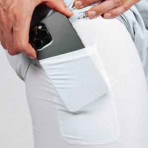 Custom Logo 2 in 1 86% Polyester 14% Spandex Jersey Blank <b>Shorts</b> Men's Light Gray Active Fitness <b>Mesh</b> Running Athletic <b>Shorts</b> - Product Image 3