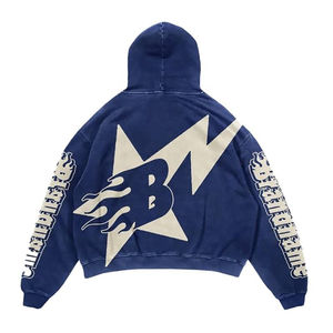 Conjunto Deportivo Unisex Desgastado, Sudadera con Capucha y Pantalones Cortos de Felpa Gruesa con Bordado Personalizado, Lavado Ácido, Tallas Grandes, Estampado Técnico - Product Image 6