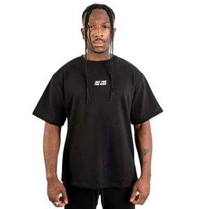 T-shirt noir surdimensionné pour homme, 280 GSM, coton biologique, épaules tombantes, streetwear, avec grand logo imprimé au dos - Product Image 1