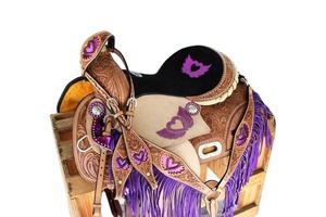 Sillín de cuero occidental morado personalizado con flecos, productos ecuestres de carreras inglesas de la India - Product Image 4