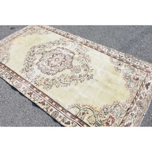 Tapis traditionnel en laine Patchwork marron Beige 4.5x8.4 pieds fait à la main couloir turc Rectangle support en Latex pour tapis de chevet vivant - Product Image 4