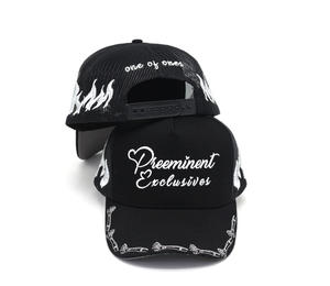 Custom Flame Embroidery logo Brim Printed logo Mesh Black Baseball Sports Trucker Hat - Product Image 2