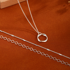 925 посеребренный трехслойный Блестящий Овальный крючок + Плоский длинный стержень + квадратное ожерелье элегантное женское многослойное ювелирное изделие N0613 - Product Image 6