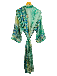 ชุดกิโมโนเย็บปะติดปะต่อกันชุดคลุมบิกินี่เสื้อคลุมยาวสำหรับใส่กลางคืนทำด้วยมือสไตล์วินเทจผ้าไหมส่าหรี - Product Image 5