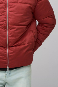 Best Quality Men's Tall Puffer Jacket <b>Funnel</b> Neck Hood for Rust Windbreaker Warm Winter Quilted Bubble Canvas Fabric Fur - Product Image 3