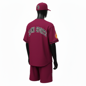 Ensemble short de baseball pour homme en tissu maille polyester de haute qualité, couleur bordeaux, sans panneau, logo en twill cousu, pour homme - Product Image 5