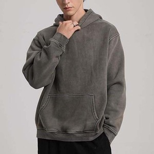Heavyweight Fleece Men's Hoodies Acid Wash Oversize <b>Grey</b> Cotton Winter Customizable Zipper-Up Breathable <b>Sweatshirt</b> - Product Image 3