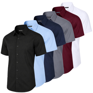 Chemises habillées d'été pour hommes JAMES TAYLOR, en tissu teint, extensibles, à manches courtes, coupe ajustée, col boutonné (60 % coton) - Product Image 1