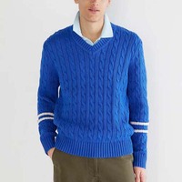Pull-over col V bleu roi uni pour homme, style cricket, manches longues, chaud, décontracté, mode automne-hiver, 100% coton