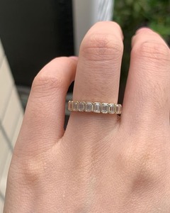 Conjunto de bisel de banda de boda Moissanite de corte esmeralda, banda de aniversario, eternidad completa a juego, banda de promesa apilable, regalo para el amor - Product Image 4