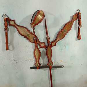 Top Trendy100 % cuero genuino occidental una oreja 2 tonos Headstall y conjunto de cuello de pecho con fabricante de proveedor tallado a mano - Product Image 6